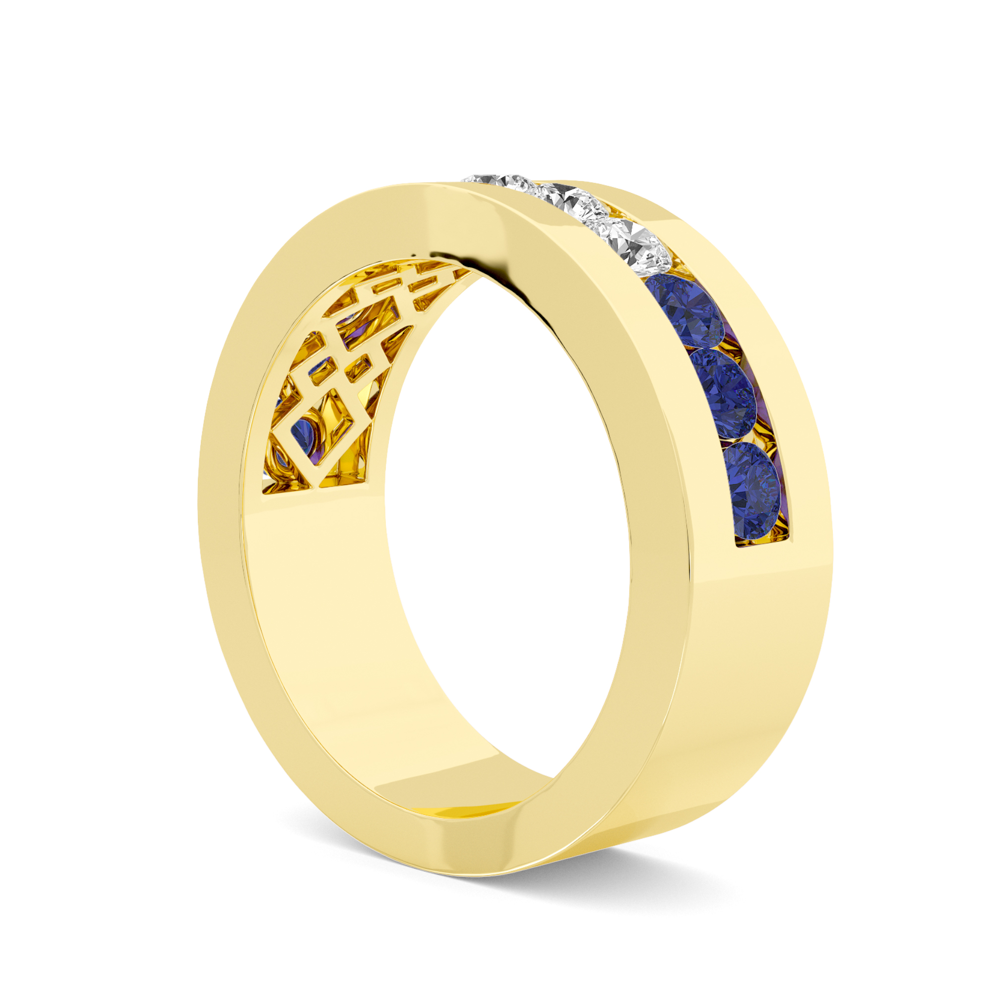 MEN'S SAPPHIRE AND DIAMOND BAND - 3